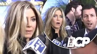 Jennifer Aniston Adam Sandler react to reporters height in resurfaced clip [upl. by Arihaz362]