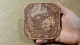 Pyrography on leather coaster 131207 [upl. by Tenaej102]