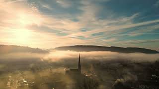 Pontardawe in the Swansea Valley South Wales Drone flight on a foggy morning [upl. by Houser990]