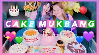 🎂 CAKE MUKBANG 🎂 with Mommy Myra 7 CAKES 💜💙💚💖  Eunice Santiago [upl. by Anoet461]