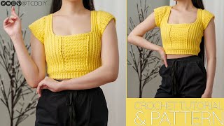 How to Crochet Cropped T Shirt  Patter amp Tutorial DIY [upl. by Atikin494]