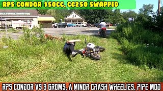 E10 223cc RPS Condor VS Honda Groms Which is faster Small crash and I quiet the muffler a bit [upl. by Ermeena]