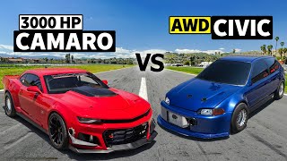 7Second Camaro SS vs Sleeper EG Civic DRAG RACE [upl. by Ereveneug]