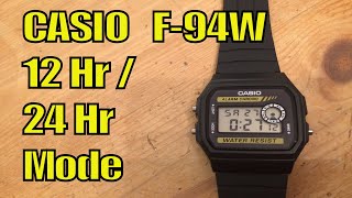 Casio F94W change from 24 hr to 12 hr to 24 hr mode [upl. by Seugram761]