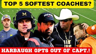 TOP 5 SOFTEST COACHES TENNESSEE FOOTBALL OHIO STATE FOOTBALL CLEMSON FOOTBALL COLORADO FOOTBALL [upl. by Ennael]