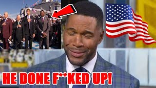 NFL fans demand Michael Strahan be FIRED for DISRESPECTING veterans during National Anthem on Fox [upl. by Anyahs]