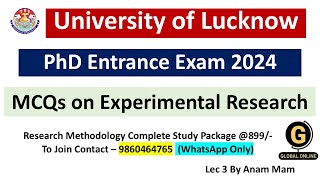 Experimental Research PhD Entrance Exam  University of Lucknow 2024 [upl. by Eryt162]