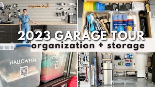 ORGANIZED GARAGE TOUR 2023  Storage Ideas amp Inspiration Various Budgets amp Categorizing Zones [upl. by Otsuaf]