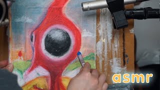 Painting a Pikmin  ASMR  Sketching and Oil Pastels  Art ASMR [upl. by Gebelein]