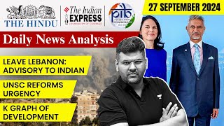 The Hindu Daily News Analysis  27 Sept 2024  Current Affairs Today  By Chandramouli Choudhary [upl. by Ecadnak]