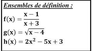 Déterminer le domaine lensemble de définition fonctions rationnelles polynômes irrationnelle Df [upl. by Bobbette711]