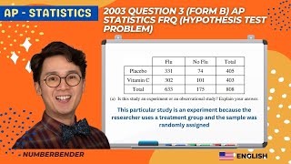 2003 Question 3 Form B AP Statistics FRQ hypothesis test problem [upl. by Sivia]