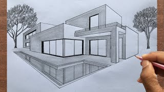 How to Draw a House in 2Point Perspective Step by Step [upl. by Noffets]