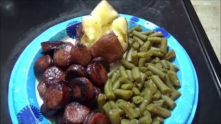 WHATquotS FOR DINNER Smoked Venison Brats Baked Potato Home Canned Green Beans [upl. by Let]