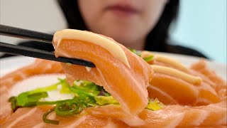 ASMR Salmon Sashimi raw fish Seaweed Salad Crispy Rice Mukbang Soft amp crunchy sushi eating sounds [upl. by Ahtiekal]