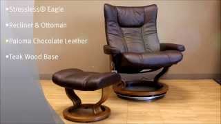 Stressless Eagle Recliner Chair and Ottoman Paloma Chocolate Leather Teak Wood base By Ekornes [upl. by Ettolrahs]