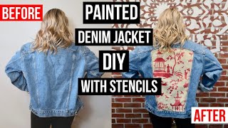 How To Stencil on Fabric  Custom Painted Denim Jacket DIY [upl. by Teryl396]