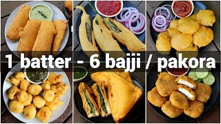 1 batter 6 bajji or pakora recipes  6 पकौड़ा रेसिपी  bajji or pakoda recipes collection [upl. by Nodnart647]