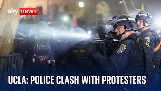 UCLA protests Riot police fire rubber bullets at protesters during violent clashes [upl. by Photina]