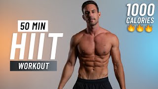 50 Min Cardio HIIT Workout To Burn 1000 Calories  Full Body At Home No Equipment [upl. by Noryd]