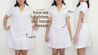 EASY WAY TO MAKE LOOSE DRESS FIT BETTER No Sewing Machine Needed  Fashion Hacks  Villamor Twins [upl. by Zetnod]