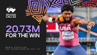 OHagan throws huge PB for world U20 shot put gold  World Athletics U20 Championships Cali 2022 [upl. by Neenej]