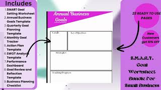 SMART Goal Setting Worksheet Annual Business Goals Template Quarterly Goal Planning Template Monthly [upl. by Carlstrom979]