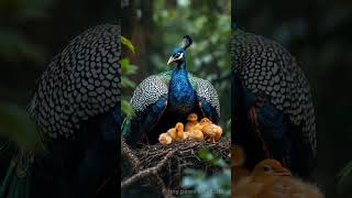 Peacock Bird Mother Shields Her Chicks from the Pouring Rain mother birds peacock rain [upl. by Airrotal]