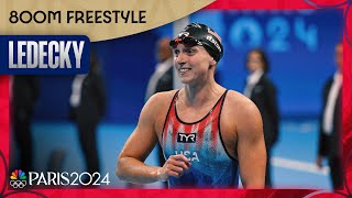 Katie Ledecky takes gold in 800m freestyle for FOURTH STRAIGHT OLYMPICS  Paris Olympics [upl. by Ennirac414]