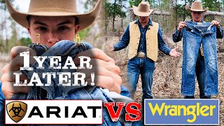 ARIAT VS WRANGLER • 1 Year Later • Did They Hold Up • Best Boot Cut Jeans In 2024 [upl. by Annaert]