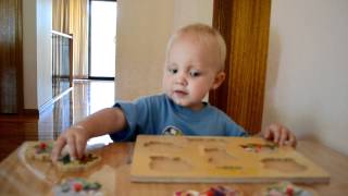 Anecdotal Record  Levi 18 months completing a puzzle [upl. by Sinylg]