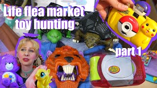 Live flea market vintage toy hunting  Ninja Turtles Polly Pocket Mighty Max Pokemon Care Bears [upl. by Nofpets]