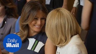 Melania Trump chats cheerfully with Brigitte Macron in Brussels [upl. by Juliette]