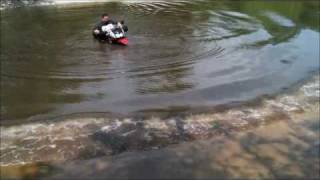 KAWASAKI KLR 650 RIDING THROUGH A DEEP RIVER WITH SNORKEL [upl. by Aisenet611]