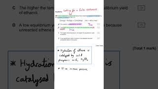 Hydration of ethene  equilibria  MCQ [upl. by Elatnahc111]