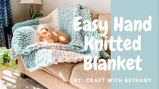 Easy DIY Hand Knit Blanket Tutorial with Chunky Yarn [upl. by Enymsaj]