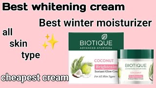 biotique Coconut Brightening Instant Glow Cream review beyourselfzebamiddey3812 [upl. by Ailekahs]