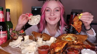 MUKBANG  Грузинская кухня хинкали хачапури цыпленок пирог салат  Georgian cuisine не ASMR [upl. by Sigismond]