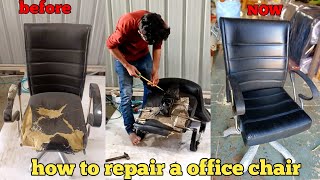 How to repair office chair at home  remove old regjin and foam padding  office chair repair [upl. by Joly717]