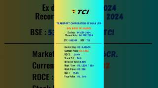 transport corporation of india ltd share latest news  ExDate 04092024  buyback shots [upl. by Odama15]