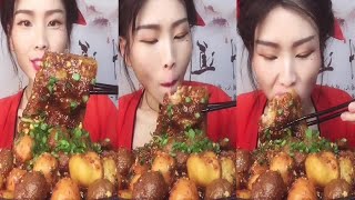 ASMR MUKBANG  Mixed with Sesame Paste Snail Noodles Boiled Egg Spicy Fried Chicken Feet so Yummy [upl. by Eirrek]