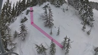 20240313Stevens PassSnowboarding Double Diamond Rib to cliff drop  Take 1 [upl. by Alaecim]