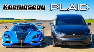 Koenigsegg v Model X Plaid DRAG RACE [upl. by Ahsyt]