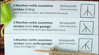 kleineKumpels Strickschriften quot 3 Maschen rechts zusammen strickenquot  quotk3tog sKtogPssoquot [upl. by Elrem]