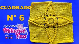 Cuadrado N° 6 tejido a crochet en punto hojas en relieves y popcorn paso a paso [upl. by Mcgregor]