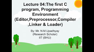 Lecture 04The first C program Programming EnvironmentEditorPreprocessorCompilerLinkerLoader [upl. by Corly]