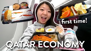 Qatar Airways ECONOMY FOOD Review ✈️ LA to Thailand Layover in Doha [upl. by Kentigerma]