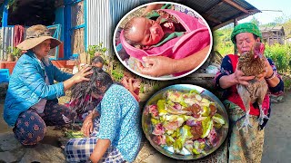 Aunt gave birth to a new 2nd baby  Eating Local chicken Soup amp rice सुत्केरी दिमा लाई तेल लगाइदेको [upl. by Tayler411]