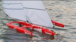 Adventure Tuning and sailing a trimaran model sailing boat [upl. by Nongim]