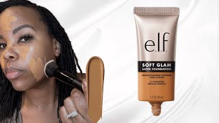 elf Soft Glam Satin Foundation First Impressions  Wear Test on Shade 45 Tan Warm [upl. by Aara]